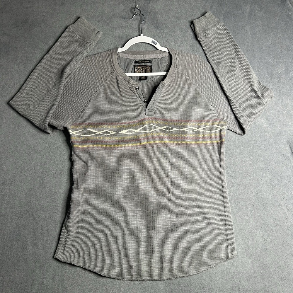 Lucky Brand Men's Long Sleeve Waffle Henley in Gray with Subtle Stripe